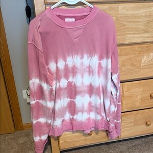 Pink Lily Pink and White Tie-Dye Crewneck Sweater